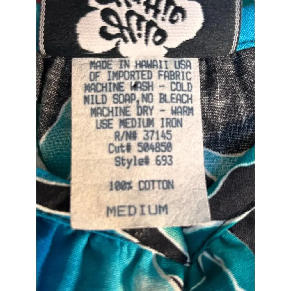 Hilo Hattie Hawaiian Dress Teal Tropical Leaf Cotton Ruffle Off Shoulder Muumuu - Picture 9 of 12